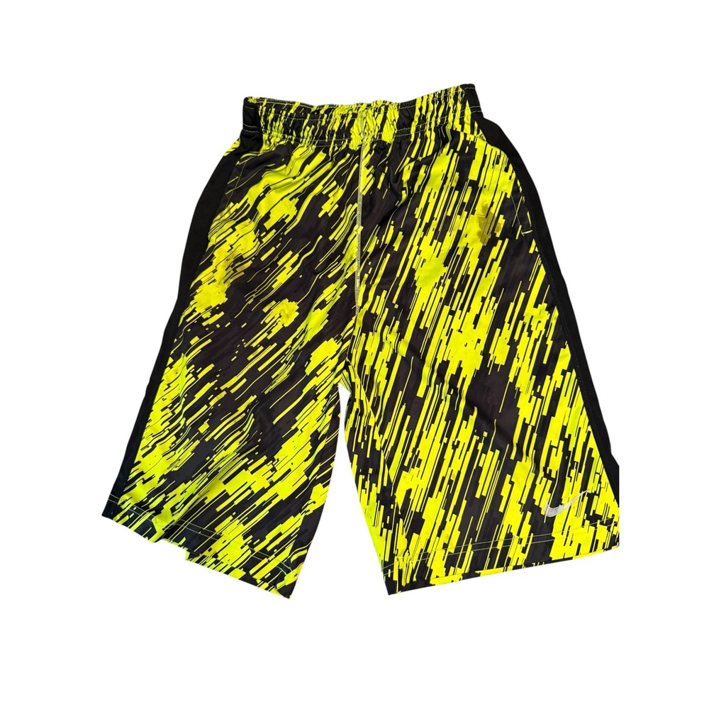 Nike Dri-FIT Basketball Shorts Mens XL Neon Yellow Black Glitch Graphic Athletic